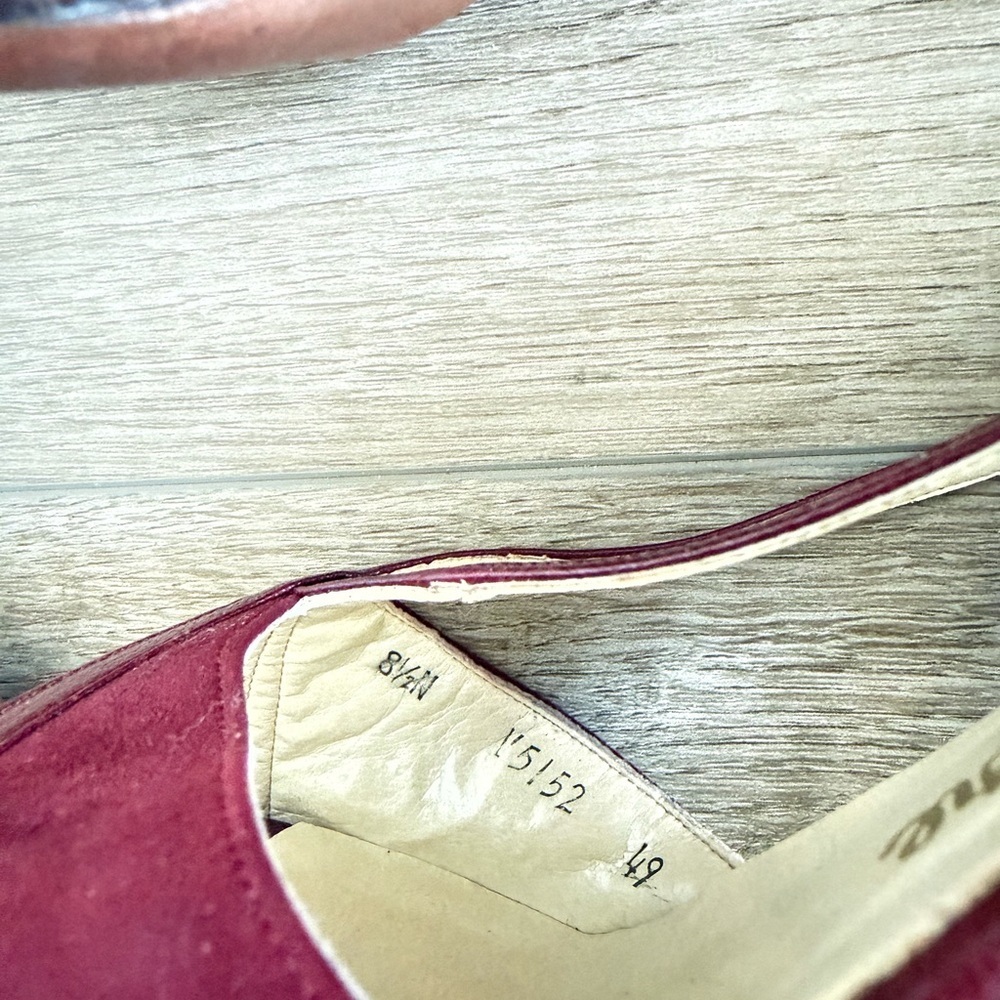 Vintage 70s Frank More New York Burgundy Peep Toe SlingBack Sandals Ankle Strap - Picture 5 of 6